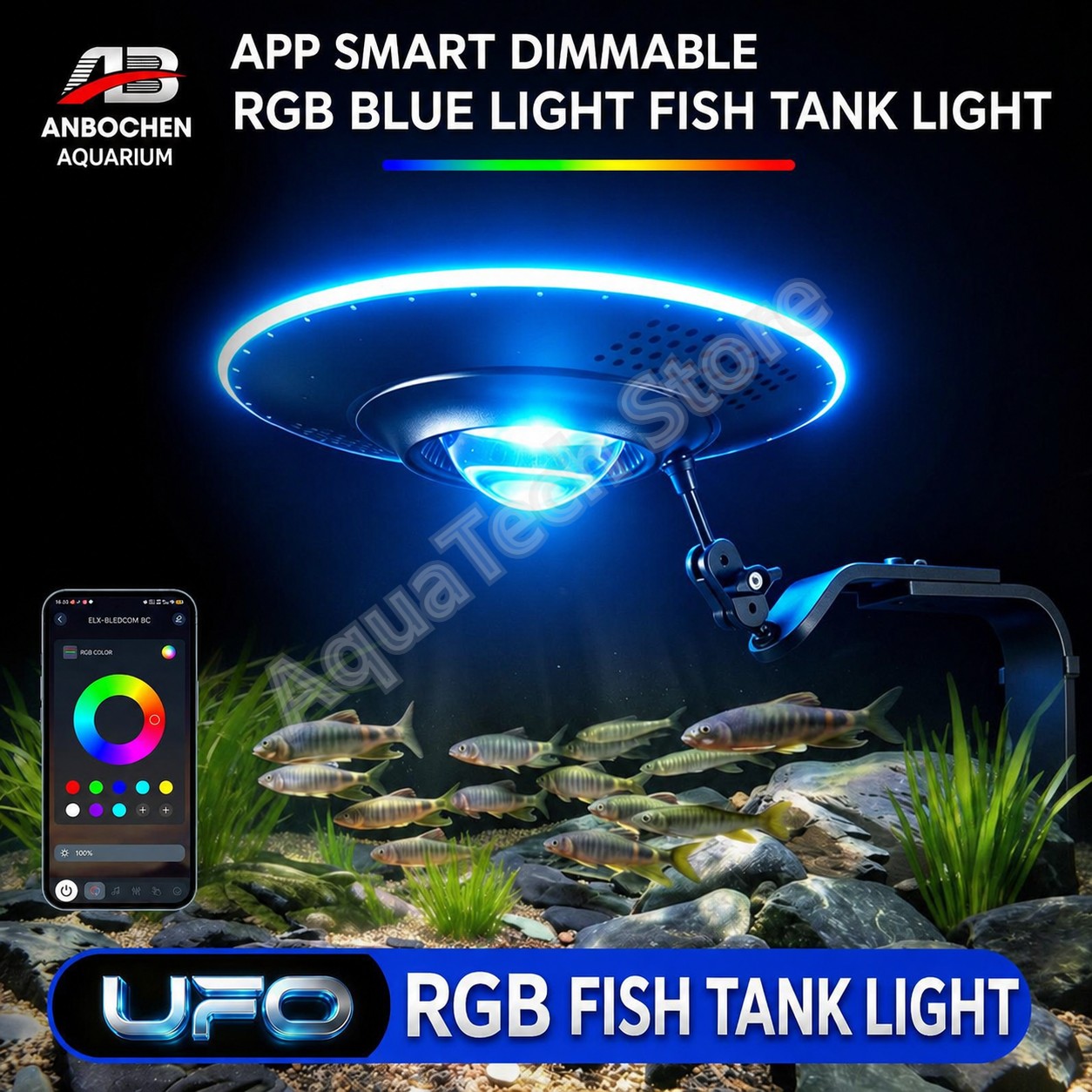 ضوء حوض السمك ANBOCHEN UFO RGB - مراجعة Marine Aquarium Led Lights وسعره